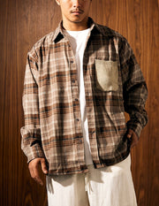 LESSTEN SHIRT CHECK POCKET BROWN