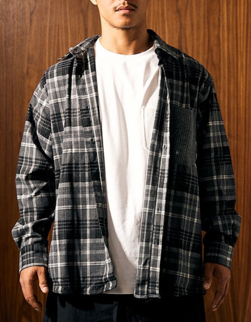 LESSTEN SHIRT CHECK KNIT POCKET GREY