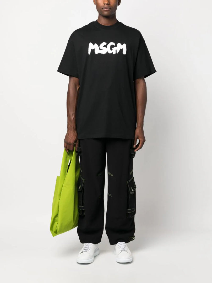 MSGM LOGO-PRINT BLACK TEE