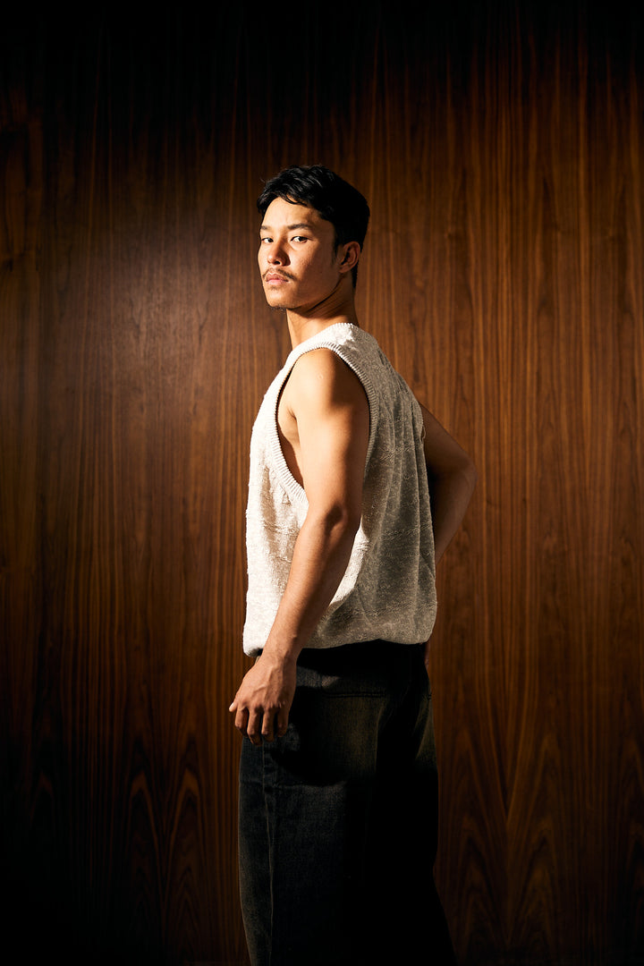 LESSTEN KNIT TANK TOP TEXTURED SAND