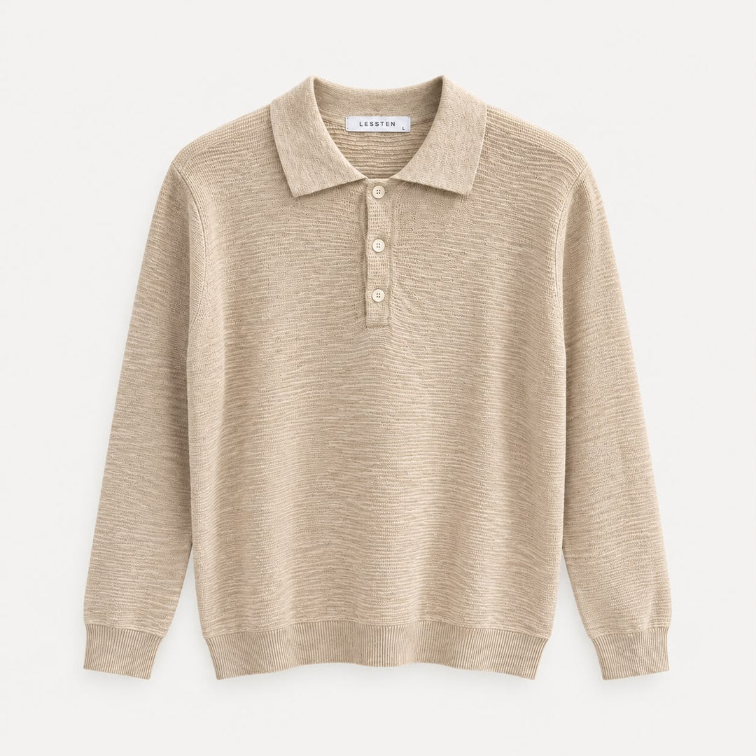 LESSTEN TEXTURED KNIT POLO – BEIGE