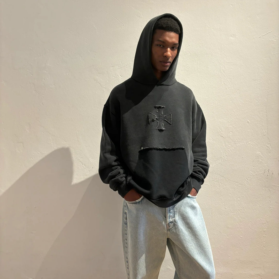 ASKYURSELF CROSS PATCH VINTAGE HOODIE