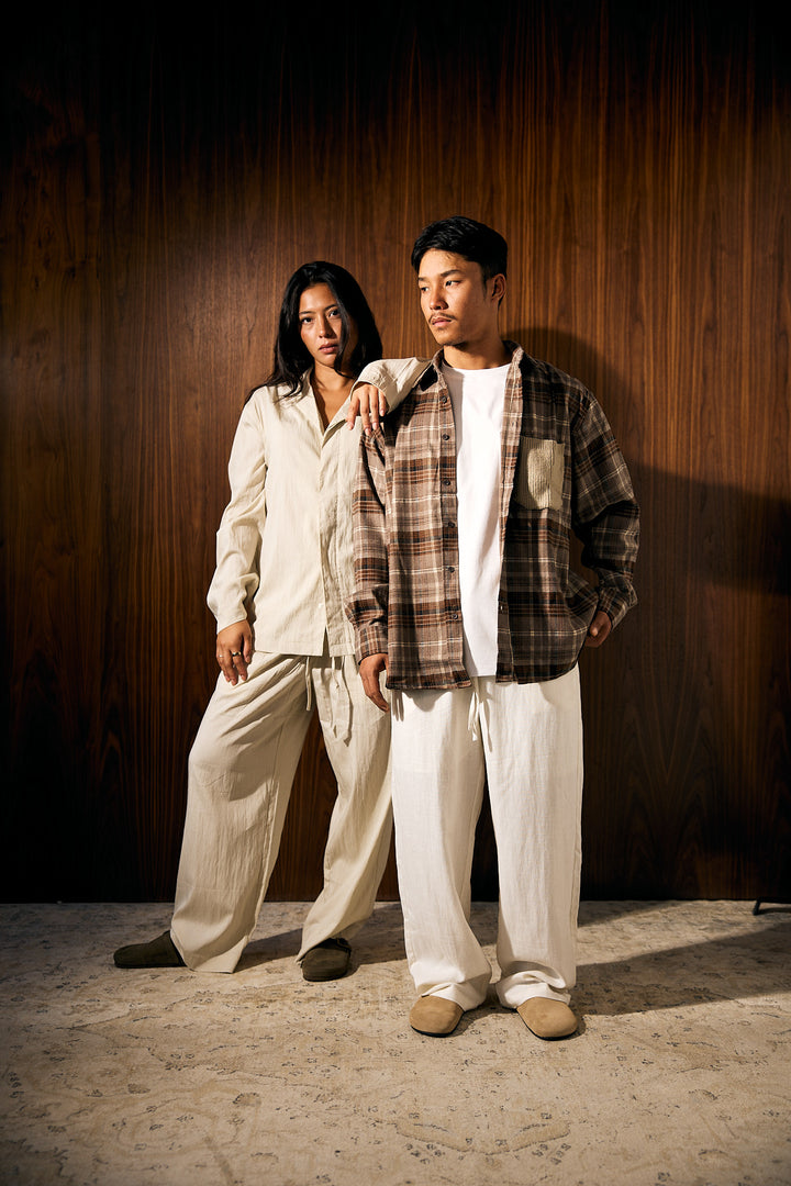 LESSTEN SHIRT CHECK POCKET BROWN