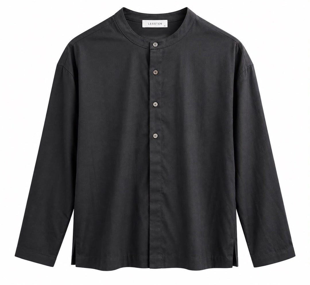 LESSTEN BAND COLLAR SHIRT – BLACK