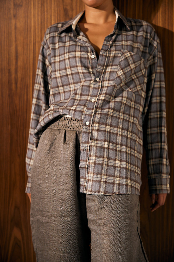 LESSTEN SHIRT CHECK GREY BROWN