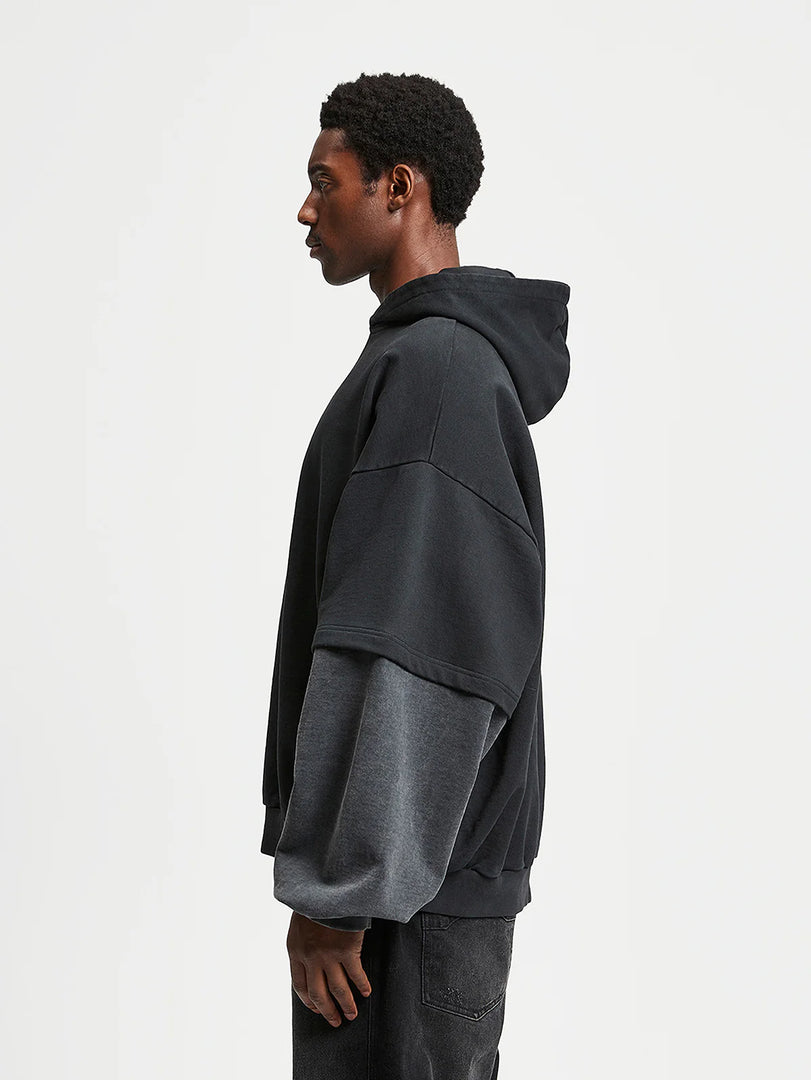 DOUBLE SLEEVE HOODIE - WASHED GREY