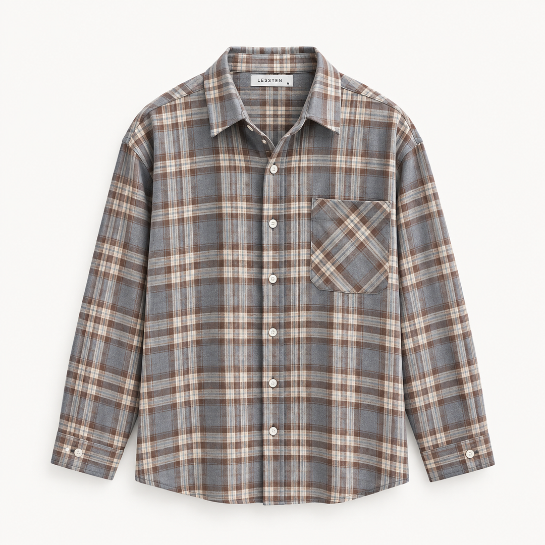 LESSTEN SHIRT CHECK GREY BROWN