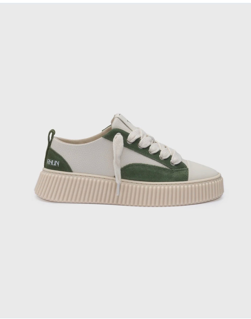 Rhun 2027 beige grain leather suede green