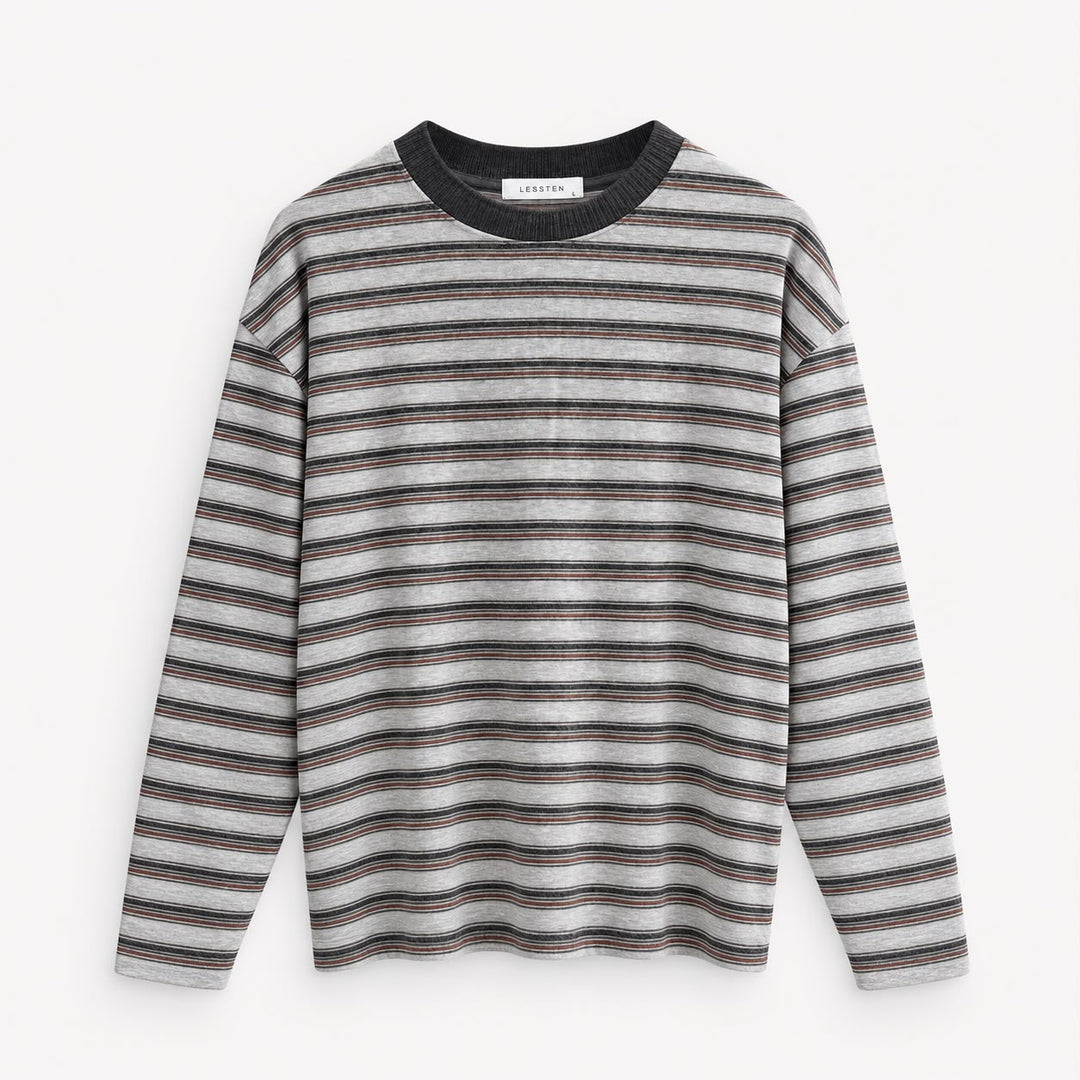 LESSTEN STRIPED LONG SLEEVE T-SHIRT – GREY