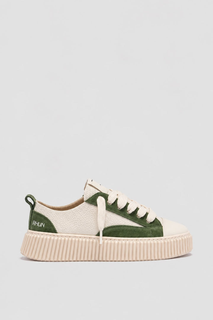 Rhun 2027 beige grain leather suede green