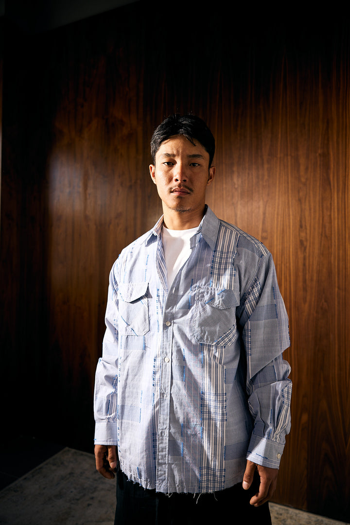 LESSTEN SHIRT PATCHWORK BLUE WHITE