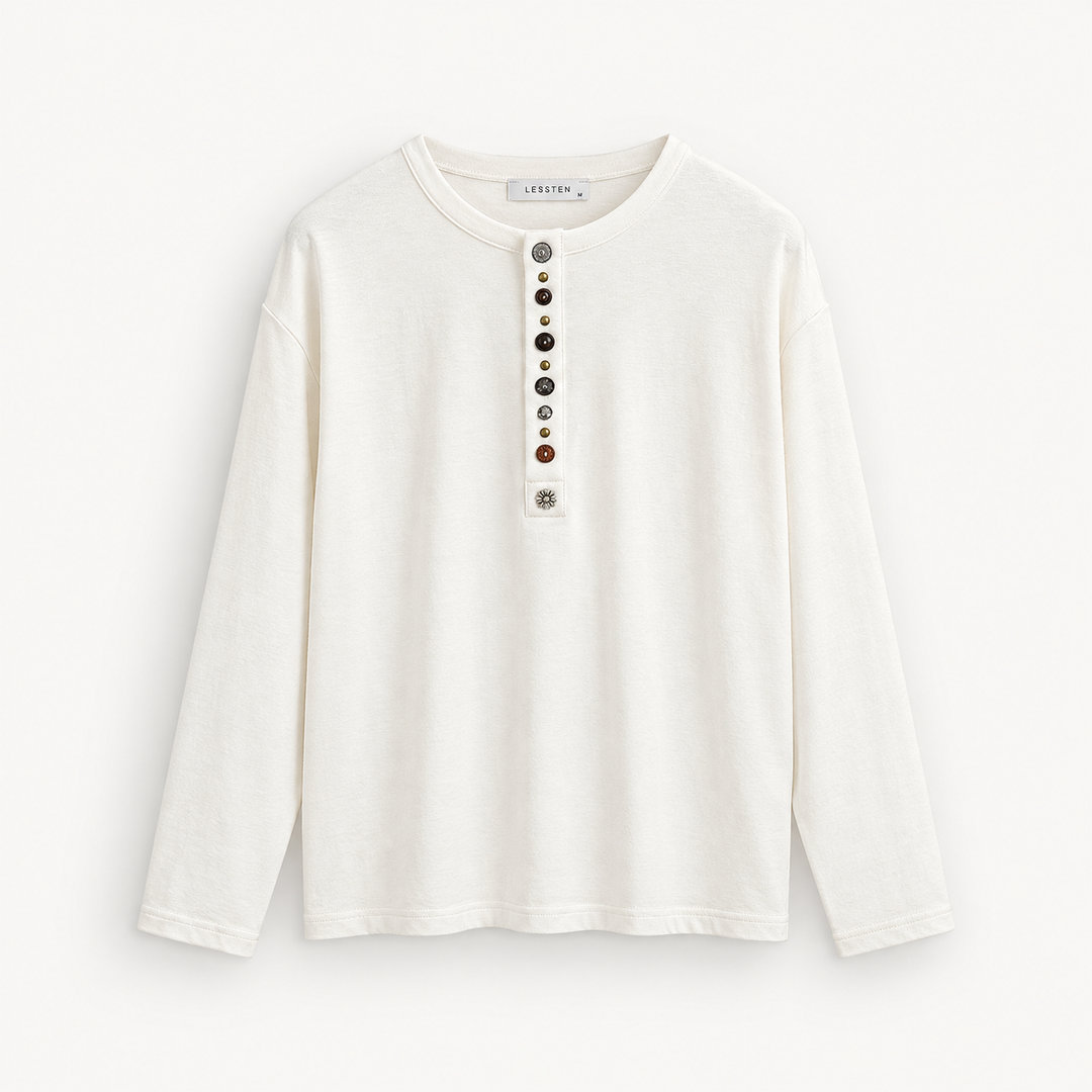 LESSTEN T SHIRT HENLEY OFF WHITE