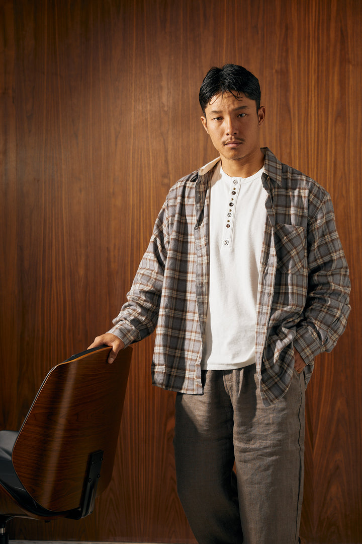 LESSTEN SHIRT CHECK GREY BROWN