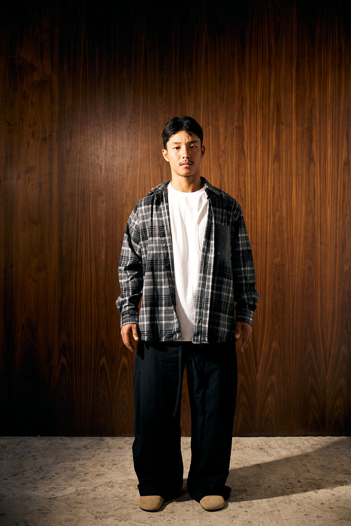 LESSTEN SHIRT CHECK KNIT POCKET GREY