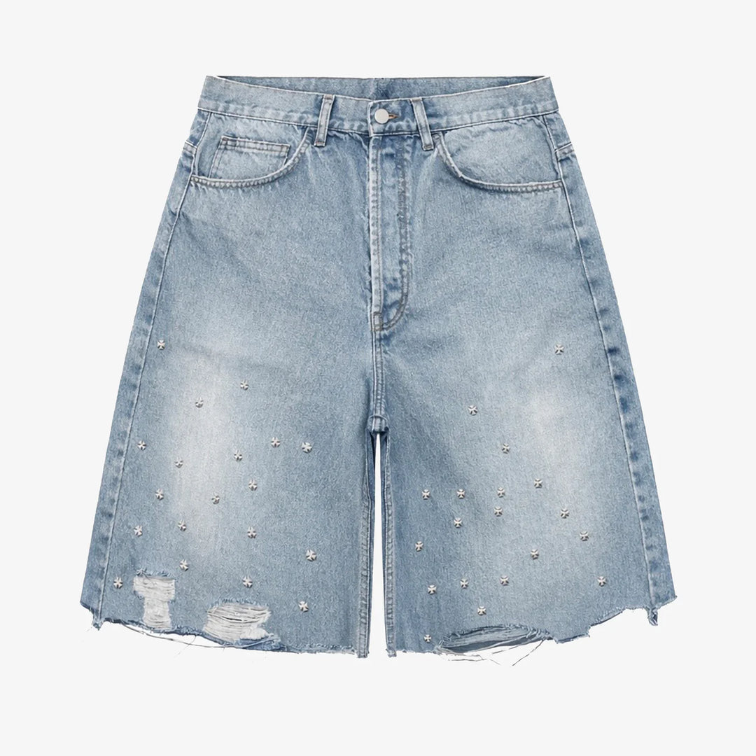 ASKYURSELF CROSS PIN BAGGY JEANS SHORTS