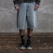 ASKYURSELF CROSS PIN BAGGY JEANS SHORTS