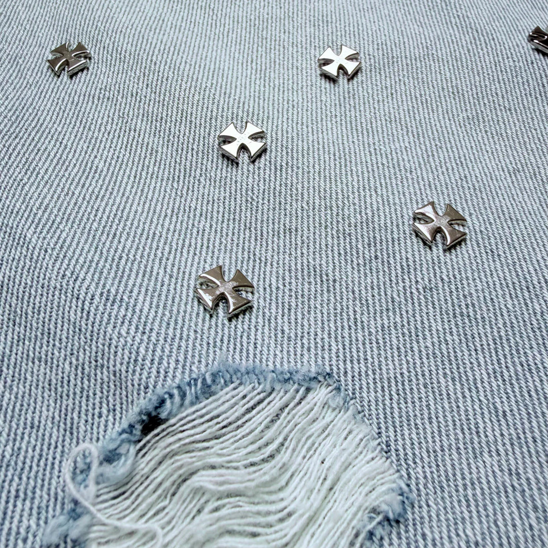 ASKYURSELF CROSS PIN BAGGY JEANS SHORTS