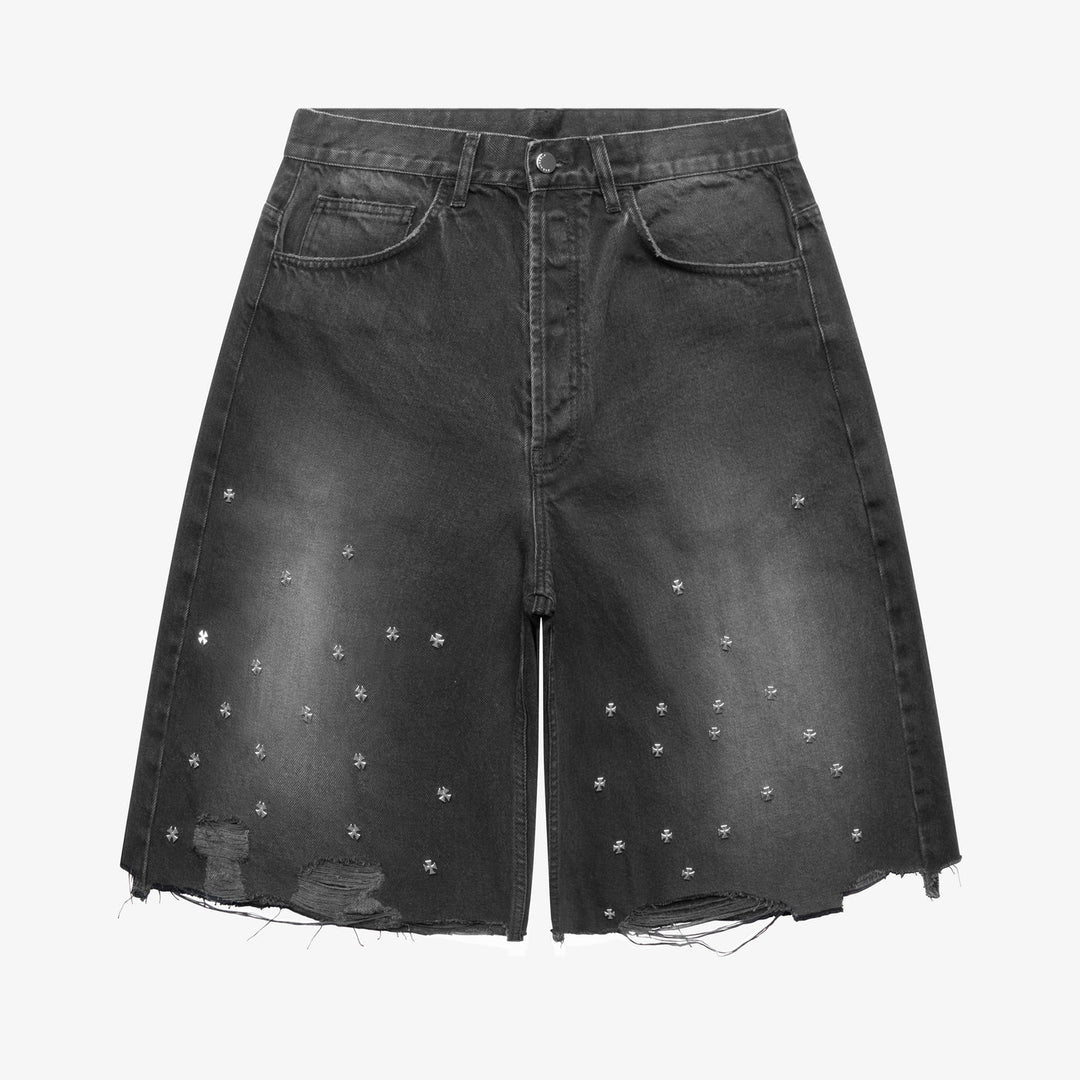ASKYURSELF CROSS PIN BAGGY JEANS SHORTS