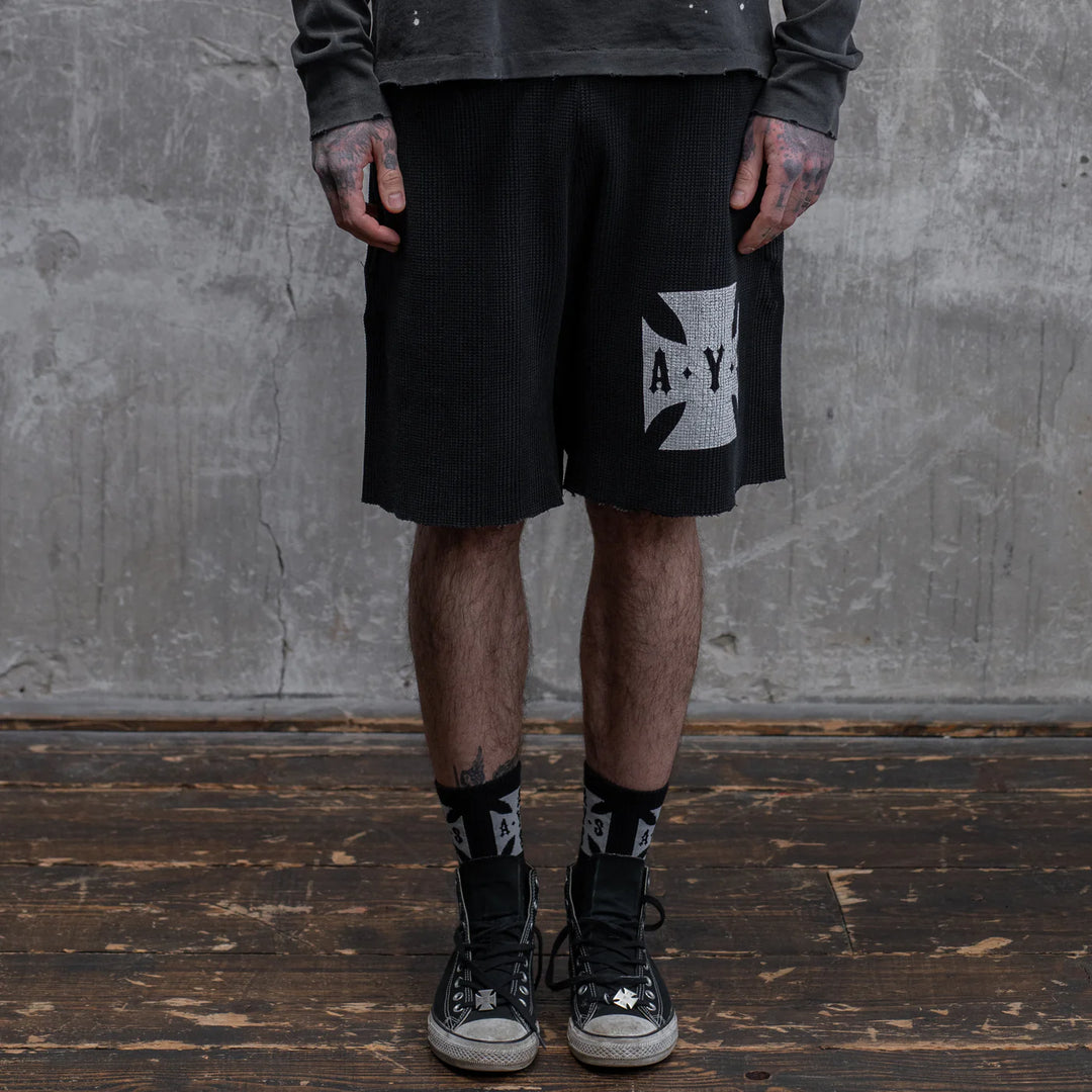 ASKYURSELF CROSS WAFFLE VINTAGE SHORTS