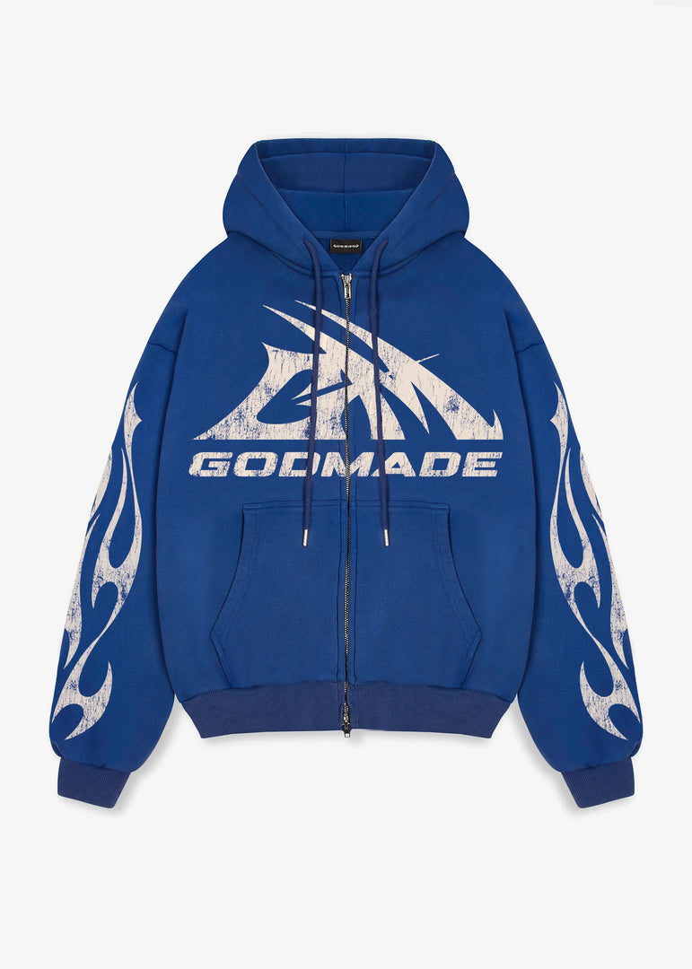GM LOGO - WASHED BLUE ZIP HOODIE