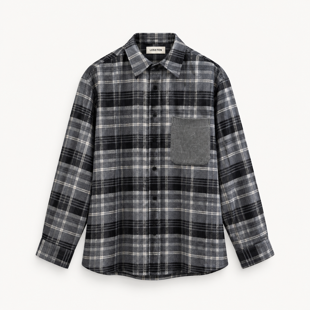 LESSTEN SHIRT CHECK KNIT POCKET GREY