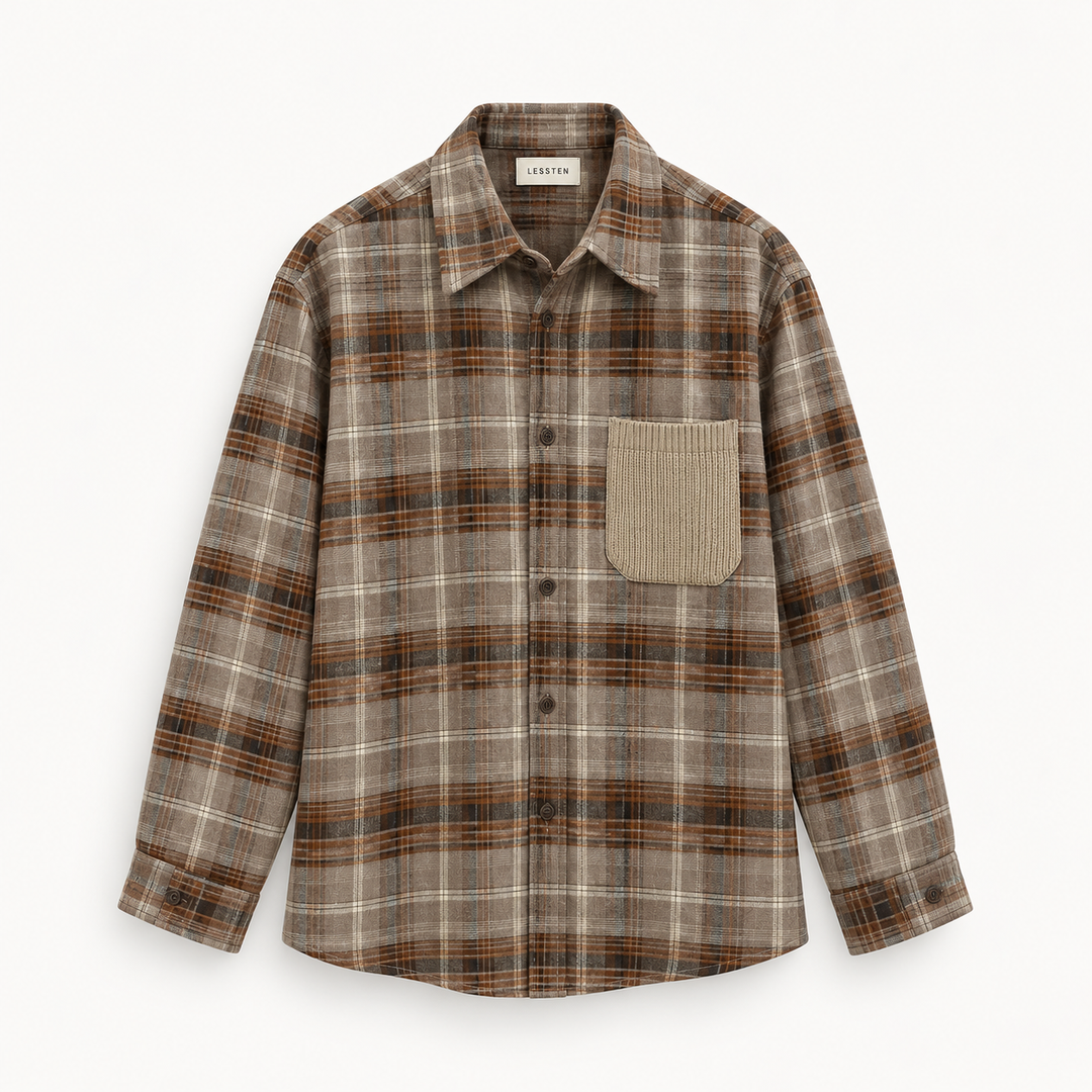 LESSTEN SHIRT CHECK POCKET BROWN