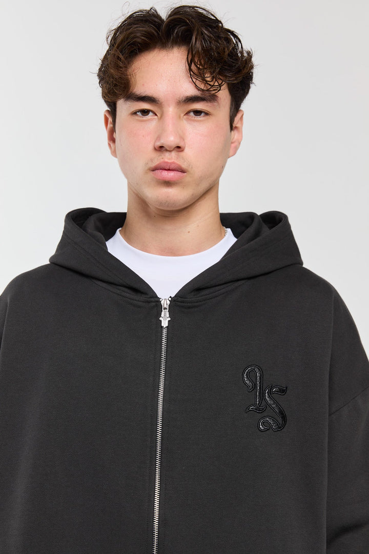 OBSIDIAN - DARK GREY ZIP HOODIE