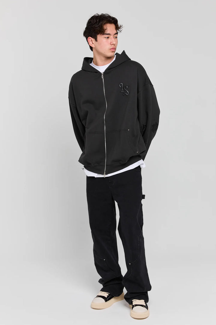 OBSIDIAN - DARK GREY ZIP HOODIE